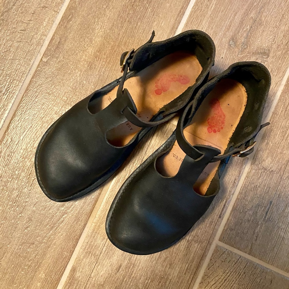 Black Leather T-Straps
